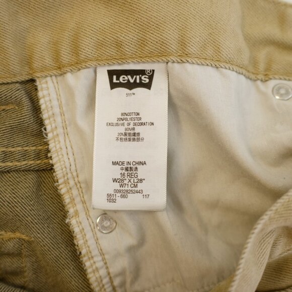 DAMAGED Levi's 511 Slim Tan Denim Jeans -16R- 28‎ / 28.5 Boys Cotton Polyester - Picture 8 of 10